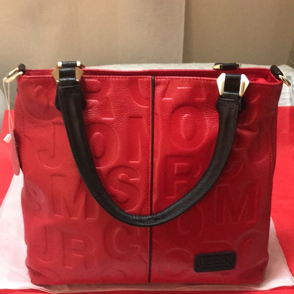 Aidrani Handbags - Genuine Leather Letter Print Embossed Handbag NWOT